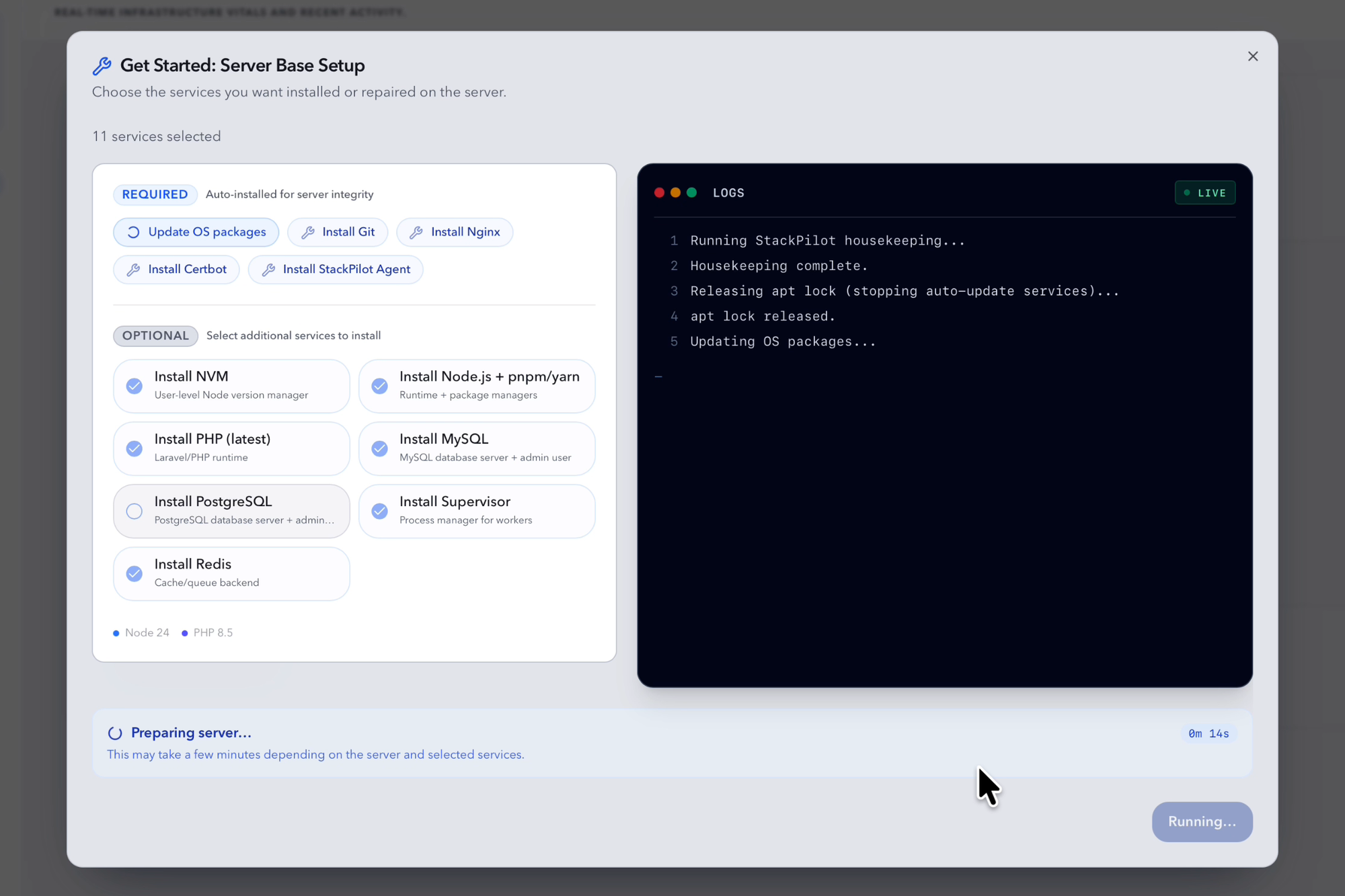 Live provisioning progress